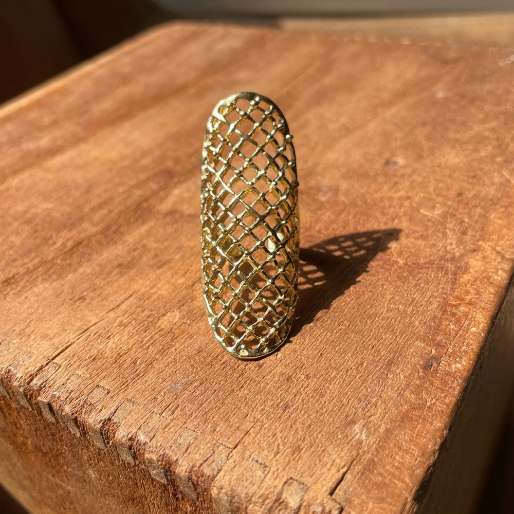 Lattice armor ring brass adjustable gold